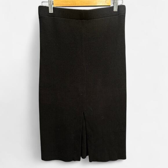 Vince Black Ribbed Knit Pencil Skirt With Back Slit Classic Minimalist Small - Picture 13 of 16